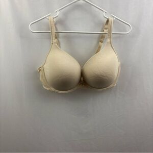 Cacique Boost Plunge Underwire Bra Size 38DDD Light Beige Ivory Bow Padded